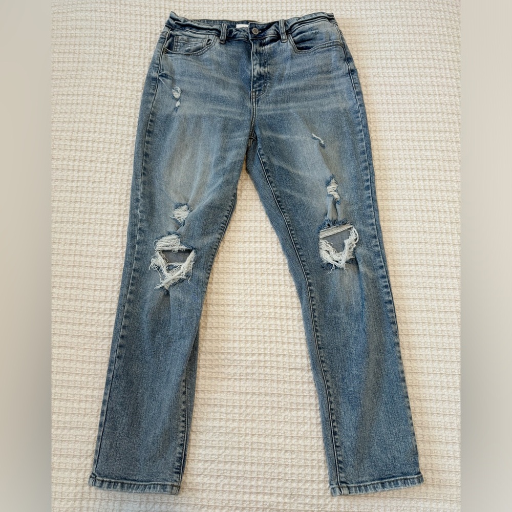 Eunina Distressed Straight Leg Jeans in Blue